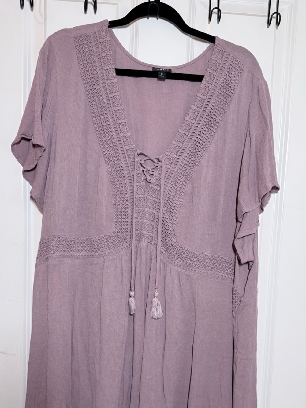 Torrid Lace-Detail Boho Blouse in Dusty Mauve